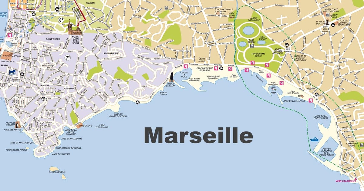 Marseille stranden kaart