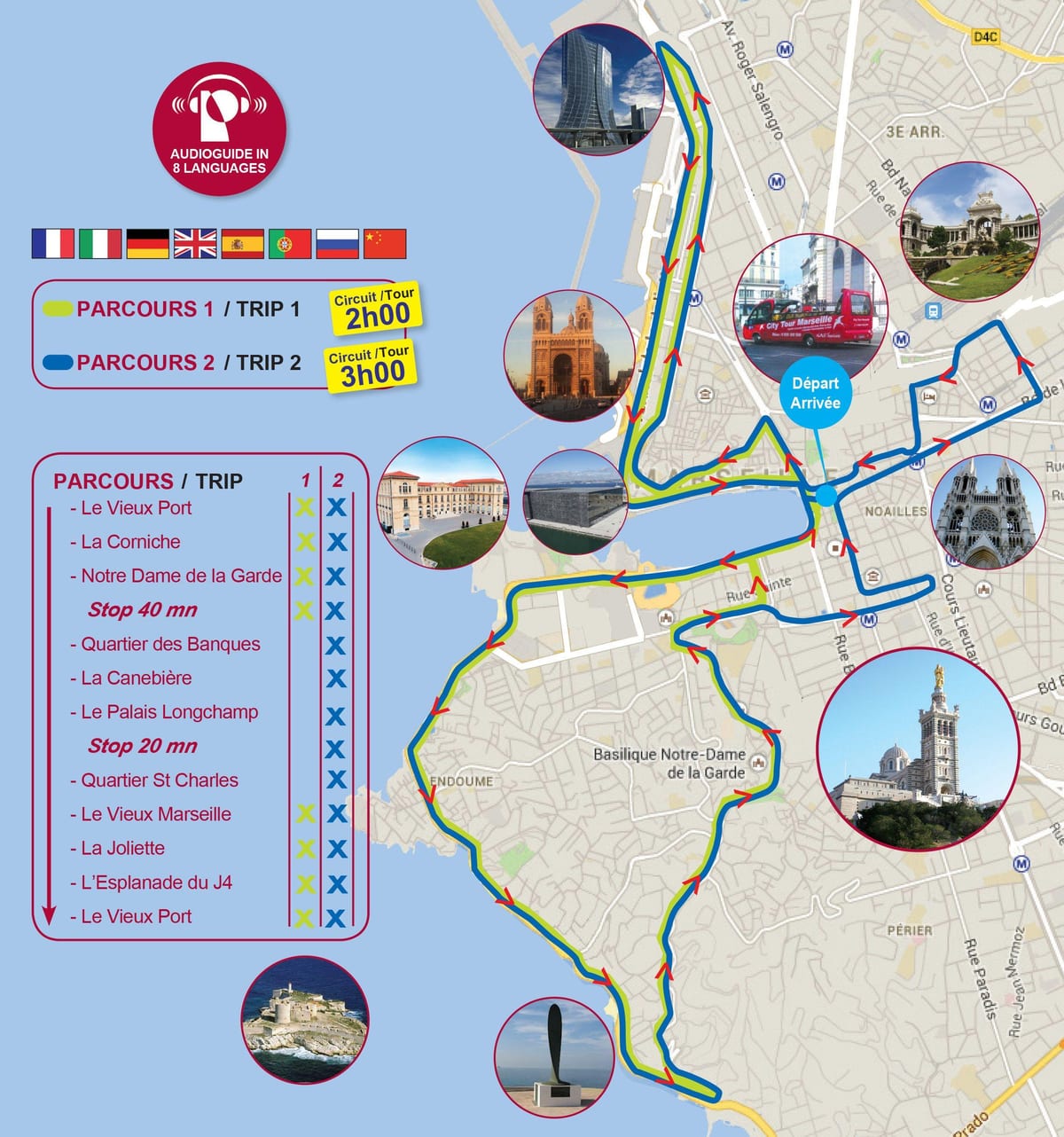 hop on hop off bus Marseille frankrijk kaart bekijken