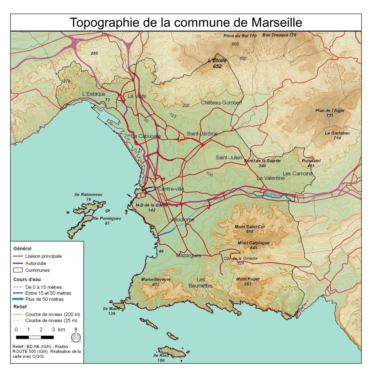 topografische kaart van Marseille
